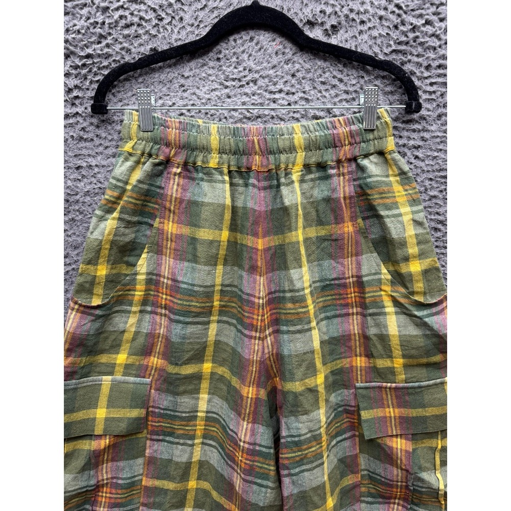 Nicholas Daley Linen Green Plaid Wide Leg Drawstring Cargo Pant Mens Size 30 - Picture 3 of 15